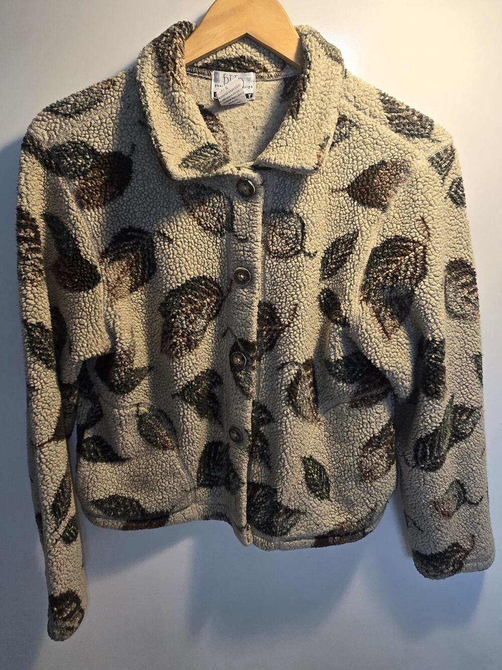 Vintage Leaves Rough Nubby Jacket Size Small Cottage core 90s Y2K boxy button up